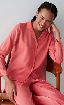 Rosy Satin Shirt Pants PJ Set