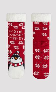 Warm Winter Wishes Slogan Printed Socket Socks